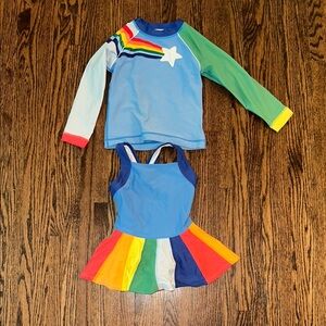 Hanna Andersson size 4 Rainbow Star Kids Swim Set EUC